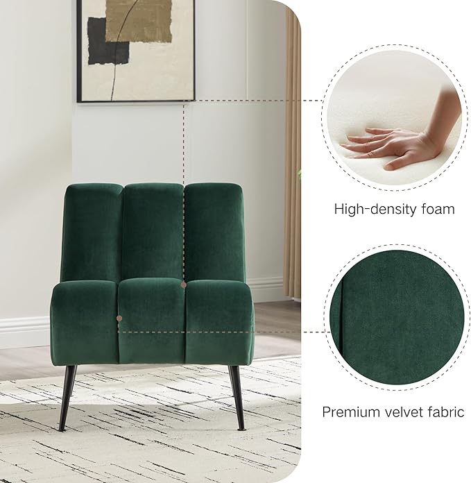 Mlmh &amp Kngwa 24.4 W Modern Accent Chair Set of 2 Armless Accent Chairs Comfy Upholstered Reading Chairs Velvet Vanity Chair for Living Room Bedroom Green