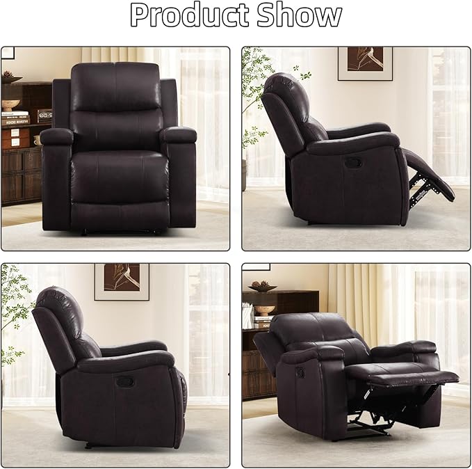 EBELLO Recliner Chair Single Overstuffed Sofa Recliner Breathable Faux Leather Manual Reclining Chairs with Hidden Cup Holder Arm and Back for Adults Living Room Bedroom Dark Brown