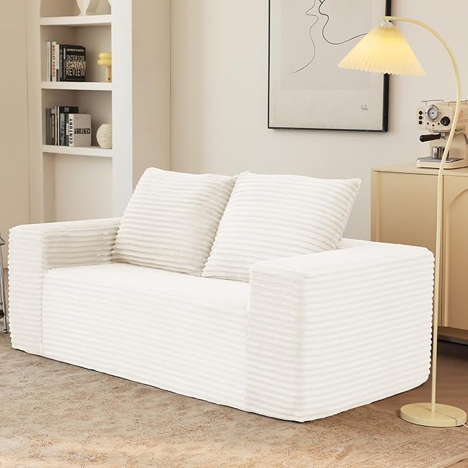 71 Boneless Couch Loveseat Sofa Comfy Deep Seat Cloud Couch Memory Foam No Assembly Required Floor Sofa for Living Room Bedroom Apartment Small Spaces Corduroy White