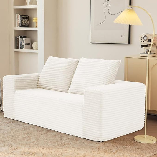 71 Boneless Couch Loveseat Sofa Comfy Deep Seat Cloud Couch Memory Foam No Assembly Required Floor Sofa for Living Room Bedroom Apartment Small Spaces Corduroy White