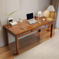 RUNNUP Modern Wood Writing Desk with 2 Drawers 55 Home Office Desk Simple Study Desk for Small Spaces Without Chairs Nut-Brown