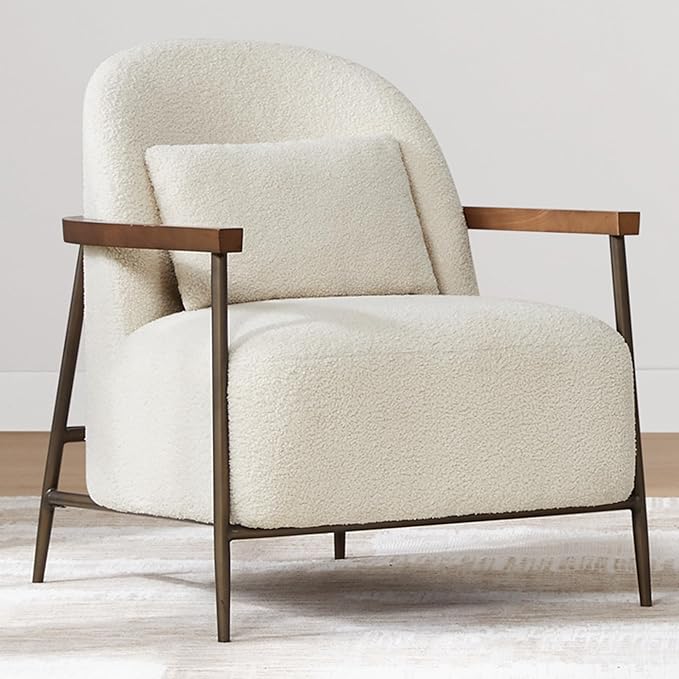 CHITA Accent Chair for Living Room Set of 2 FSC Certified Modern Upholstered Faux Sherpa Fabric Armchair with Metal Frame and Wooden Armrests Ivory