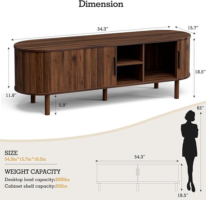 TV Stand for TVs up to 60 Inch Entertainment Center with Sliding Doors and Adjustable Shelf Modern TV Console with Storage for Living Room Bedroom Walnut