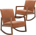 Set of 2 Mid Century Rocking Chair Nursing Chair with Wood Frames Faux Leather Upholstered Farmhouse Living Room Chair for Living Room Bedroom Burnt Orange
