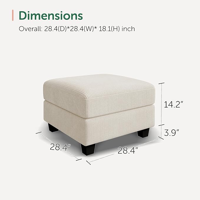 HONBAY Modern Corduroy Ottoman Module Sofa 28.4 Inch Square Ottoman Bench with Storage Beige