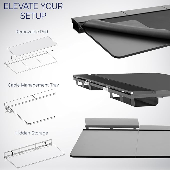 VIVO Electric 60 x 30 inch Standing Desk with Concealed Trays and Full-Size Mouse Pad Dual Motor Memory Controller Height Adjustment Black Top White Frame DESK-KIT-E2W-P3B