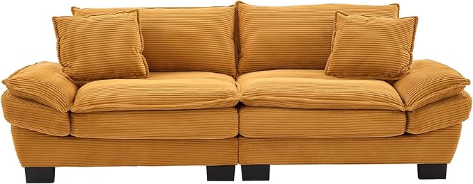 KEIKI Loveseat Sofa 84 Corduroy Upholstered Couch with Deep Seat and 2 Pillows Modern Loveseat Sofa Couch for Small Spaces Living Room Apartment Office Yellow