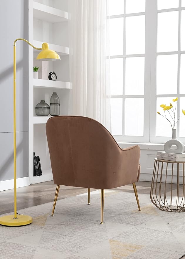 Modern Ergonomics Soft Velvet Fabric Material Accent Chair with Gold Legs and Adjustable Feet Screws for Indoor Home Living RoomCoffee Brown