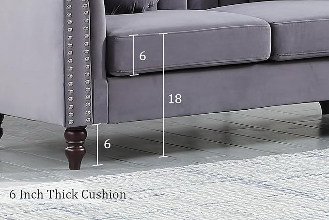 Chesterfield Chair Couch 40 Inch Luxurious Velvet Single Chair Chesterfield Settee Sofa Upholstered Rolled Arm with Rivets/Button Tufted Pillow Modern Sofa for Living RoomGray