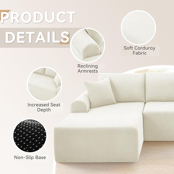103 Cloud Modular Sectional Couch for Living RoomModern L-Shape Sofa Couch with Chaise Upholstered Modular Sectional Sofa with Deep SeatNo Assembly Required(Beige Left Facing Chaise)