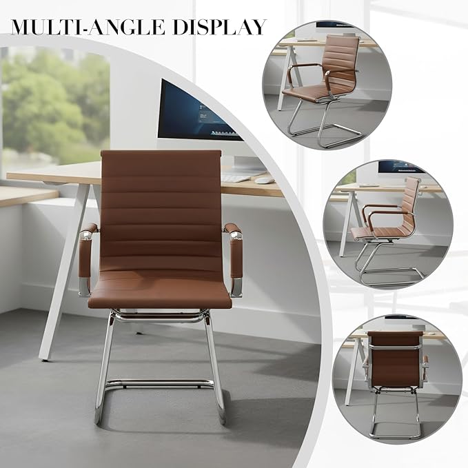 CIMOTA Waiting Room Chairs Set of 6 Leather Office Guest Chair Mid Back Reception Chairs with Sled Base for Meeting/Patient/Conference Room Coffee 6PCS