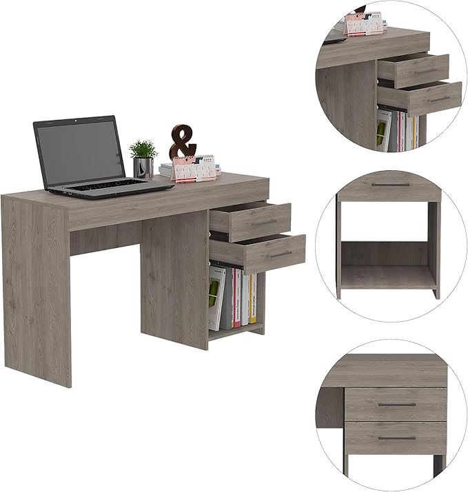 Penau Light Grey Multipurpose Computer Desk with 2 Drawers and Open Shelf Ideal for Home or Office 47.2 Inchs Wide 17.9 Inchs Deep