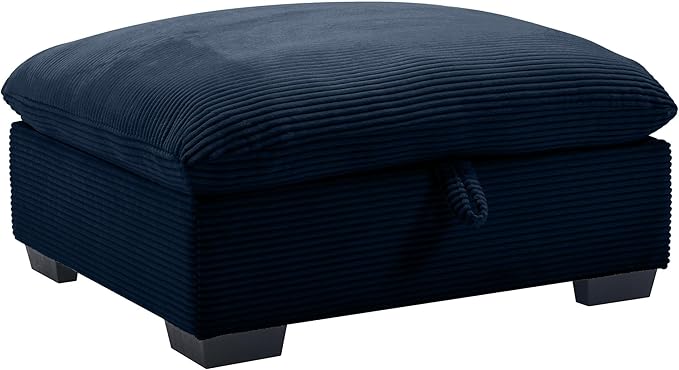 Corduroy Square Storage Ottoman with Removable Cushions 36.6 Inch Corduroy Fabric Cloud Ottoman Footrest for Modular Sofa Living Room Furniture Easy Assembly Blue