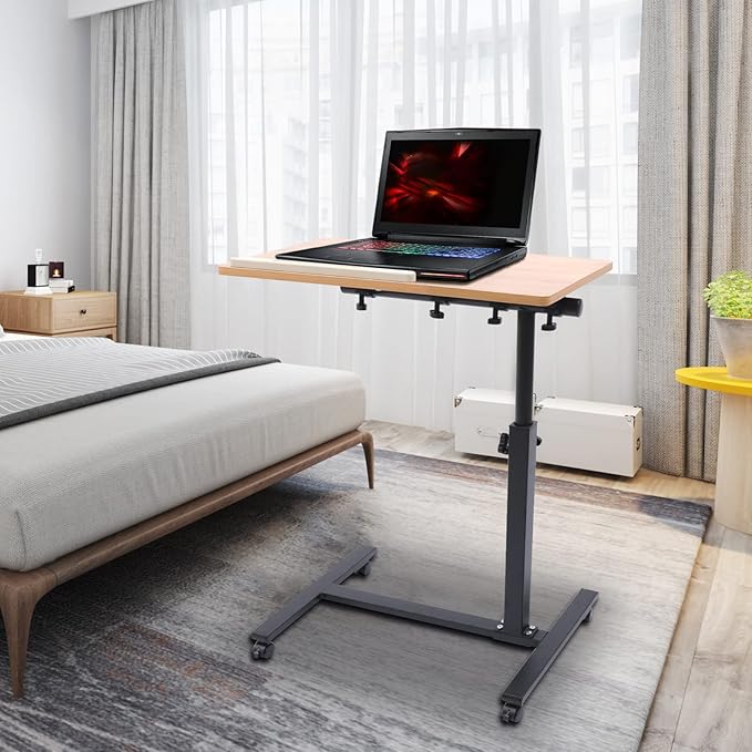 Adjustable Laptop Desk with Lockable WheelsHeight and Angle Adjustable Rolling Laptop StandPortable Mobile Standing Table for Home OfficeFits Laptops up to 15.6 inches