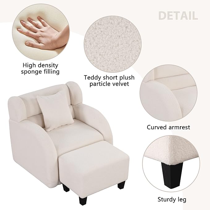 Swivel Accent Chair with Ottoman Teddy Short Plush Particle Velvet Armchair360 Degree Swivel Barrel Chair with Footstool for Living Room Hotel Bedroom Office LoungeWhite