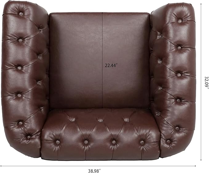 Leather Chesterfield Chair Single Sofa Chair with Nailhead &amp Rolled Arm with Extra Deep Seats Mid Century Modern Tufted Faux Leather Couch for Living RoomBedroomReading Room