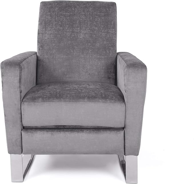 Mid-Century Fabric Rocker Recliner Chair Adjustable Single Recliner Sofa with Thicker Seat Cushion with Pocket for Living Room Bedroom Apartment (Grey)