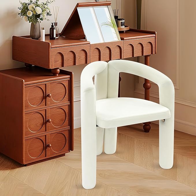 LOYALHEARTDY White Vanity Chair Small Accent Chairs Bedroom Chair with Soft Cushion 17.7 Inch Modern Desk Chairs No Wheels Makeup Stool for Dressing Table Salon Dormitory Living Room