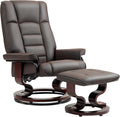 Recliner with Ottoman Swivel Recliner Chair and Ottoman Faux Leather Reclining Chair with High Back and Wood Frame for Living Room Bedroom Brown