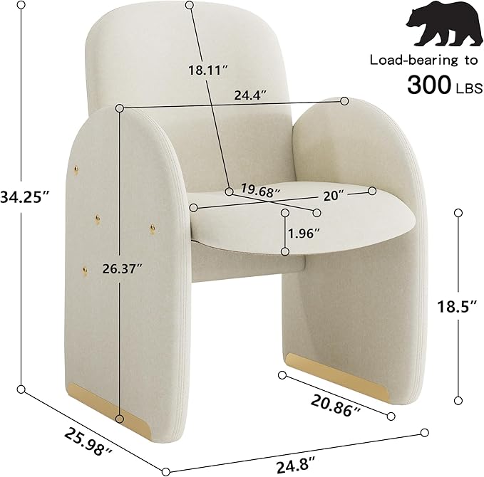 YOUTASTE Oversized Velvet Accent Chair for Living Room Mid-Century Modern Dining Room Arm Chair with Gold Metal Legs 300 LBS Capacity Comfy Upholstered Office Single Sofa Beige