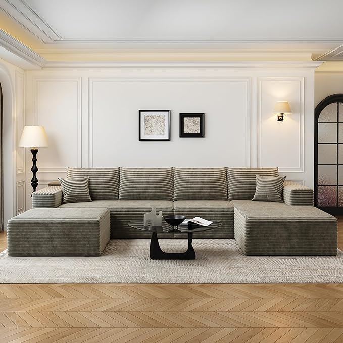 135.4 Cloud Modular Sectional Sofa with 1 OttomanModern Minimalist Upholstered Couches Comfort U Shaped Sofa for Living RoomDeep Seat Corner CouchNo Assembly Required (CamelRight Facing Chaise)