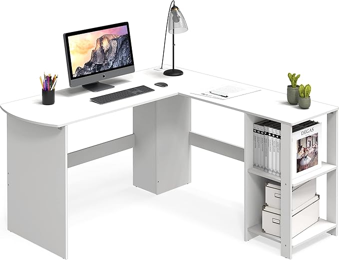 SHW 51 x 51 Inches L-Shaped Home Office Wood Corner Desk wtih Storage White