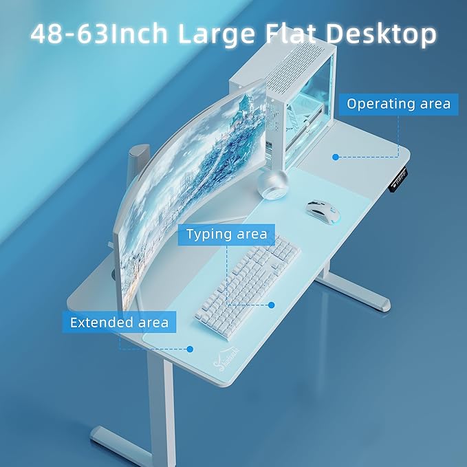 Shintenchi Standing Desk 48x24 Inch Height Adjustable Electric Sit Stand up Desk Ergonomic Rising Computer Table Modern Lift Gaming Desk Workstation for Home Office White