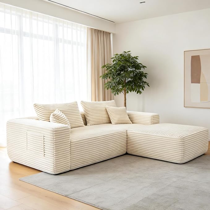 L-Shaped Modular Sectional Sofa 103.5 Beige - No Assembly Couch for Living Room High Resilience Sponge &amp Spring Support
