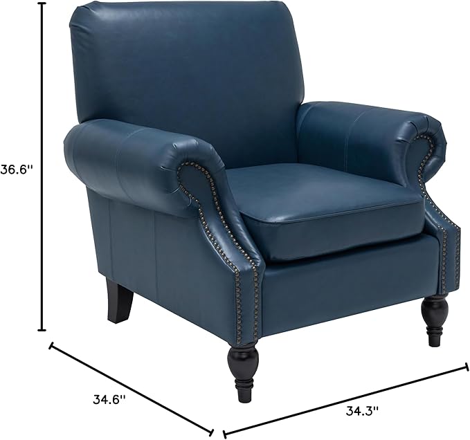 Accent Chair22.4 Seat Depth Armchair with Roll Arms36.6W*34.3D*34.6H Chair for Living RoomWood LegsSet of 2Faux Leather in Navy