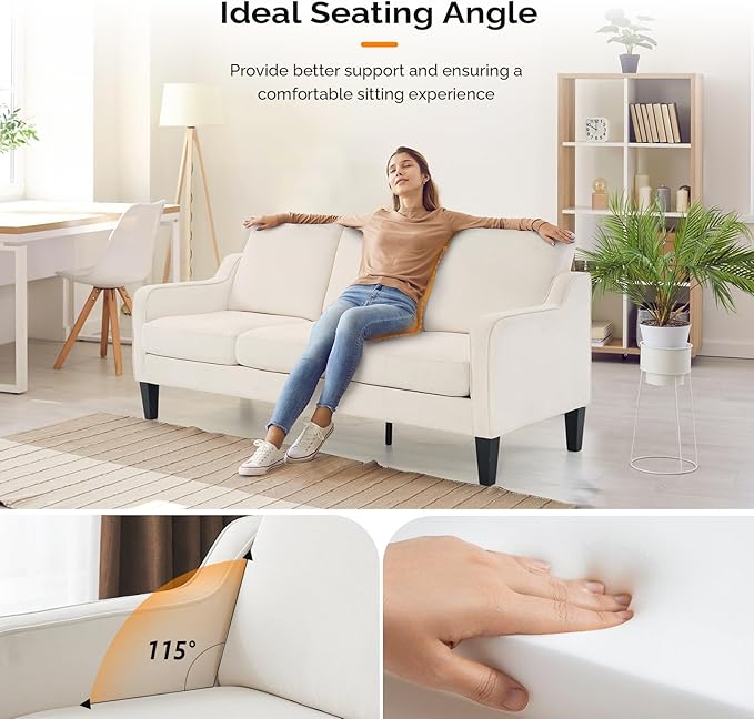 VINGLI Small Couch Sofa 71 Comfy Couches for Living Room Beige 3 Seat Sofa Couch Mid Century Modern Sofa Furniture Couches with Scooped Arms for Small Spaces Bedroom Apartment Studio