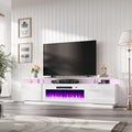 AMERLIFE Fireplace TV Stand with 40 Fireplace 80 Modern Fireplace Entertainment Center LED Lights 2 Tier TV Console Cabinet for TVs Up to 90 White &amp White