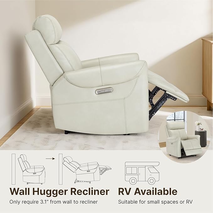 Leather Recliner Chair for Adults Wall Hugger RV Recliner with USB Charging Ports Electric Power Reclining Sofa for Living Room Home Theater Seating Bedroom