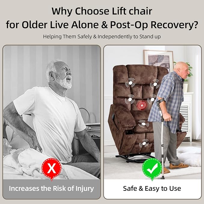 CANMOV Power Lift Recliner Chair for Elderly with Massage and Heat Electric Lift Chair with 2 Side Pockets and Cup Holders USB &amp Type-C for Living Room Brown