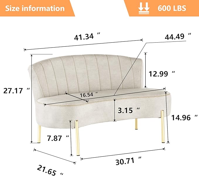 ALISH Upholstered Loveseat Settee Small Sofa Couch Modern Accent Sofa Bench with Backrest for Living Room Bedroom Beige
