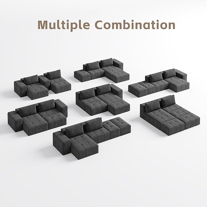 wanan 141 Boneless Couch for Living Room Oversize Cloud Sectional Sofa with Deep Seat L Shaped Modern Cloud Sleeper Sofa Bed with Chaise Dark Grey
