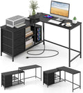 Giantex L Shaped Computer Desk with Drawers 81 Convertible Corner Desk with Charging Station and Storage Shelves Study Writing Desk Modern Long Corner Gaming Table for Home Office (Black)