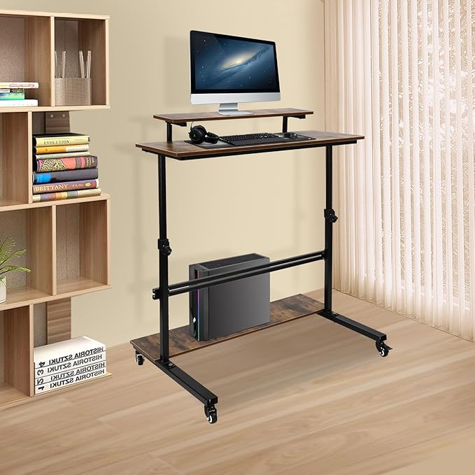 Rolling Standing Computer Desk Laptop Computer Table Folding Desk Mobile Standing Desk Studying Desk Rolling Desk Adjustable Height Computer Desk with Wheels for Home Classrooms Office