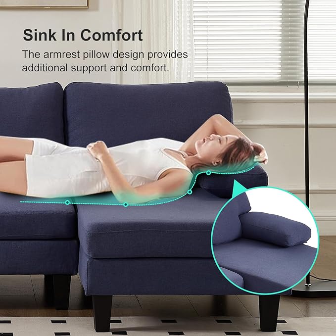 U Shaped Sectional Couches for Living Room 106.3 Modular Sofa with Double Chaises 4-Seater Sofa with Memory Foam Cushions Comfy Sectional Couches for Apartment Reception Room Blue