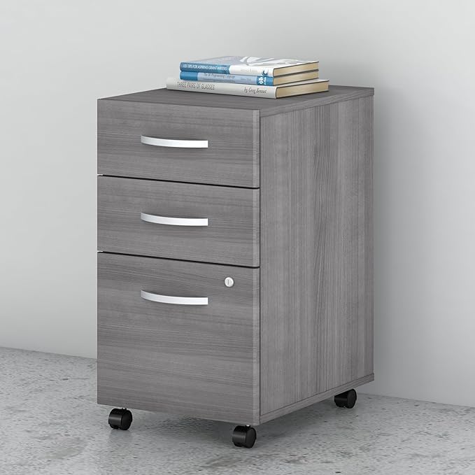 Bush Business Furniture Echo 3 Drawer Mobile File Cabinet in Gray Sand Portable Document Storage Solution for Home and Professional Office