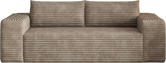 78.8 Corduroy Boneless Couch 3-Seater Compression Sofa with 2 Throw Pillows No Assembly Required Comfy Loveseat Sofa in a Box Modern Couches for Living Room (Camel 78.8 inch) | Breathable Materi
