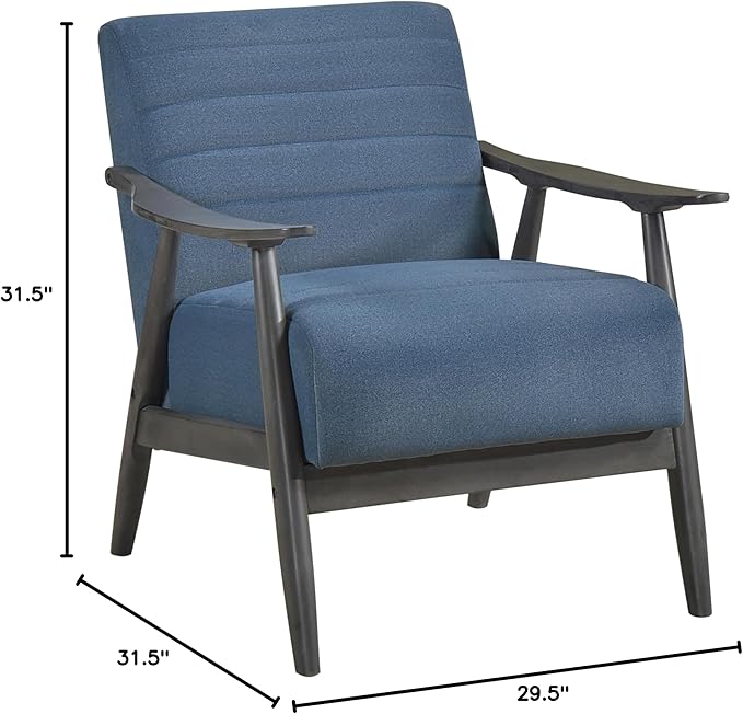 Casual Transitional Chair with Blue Fabric Upholstery and Dark Gray Frame Solid Wood Furniture for Living Room Style