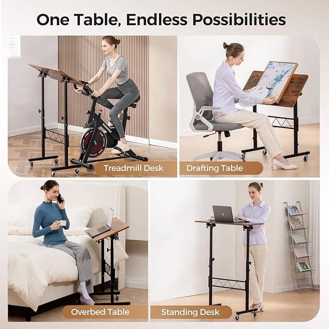 COMHOMA Small Standing Desk Adjustable Height &amp Tiltable Tabletop Mobile Stand Up Desk for Laptop Portable Computer Table for Home Office Work and Walking Pad Treadmill Height 30.7-46.4 Brow
