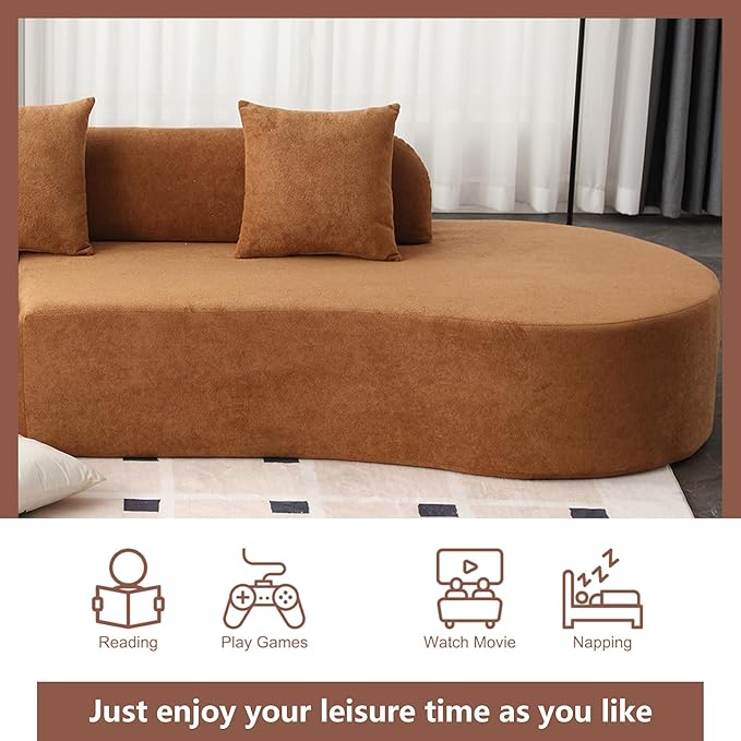 130.5 Curved Sectional Sofa for Living Room Modern Boneless Cloud Couch 4-Seater Brown Sectional Couch with 3 Pillows for Apartment Bedroom Office