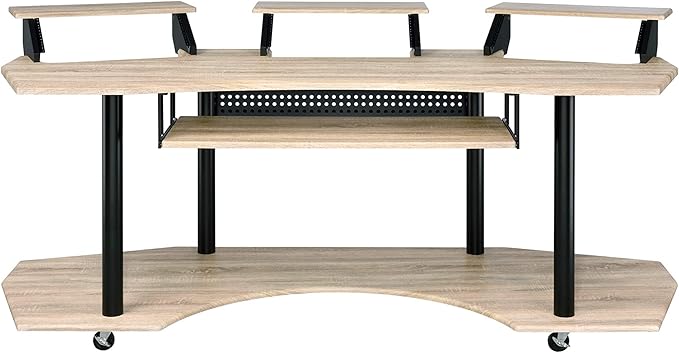 Home Office Desks Versatile Design Music Recording Studio Desk Modern Wooden 4-Shelf Music Recording Studio Black Oak Desk Office Desk with Storage for Living Room/Home Office/Study Room (Oak)