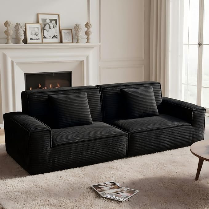 106 Cloud Sectional Couch with Deep Seat No Assembly Required Modern Upholstered Boneless Couches with 2 Pillows Full Sponge Compressed Sofa for Living Room/Apartment (Black)
