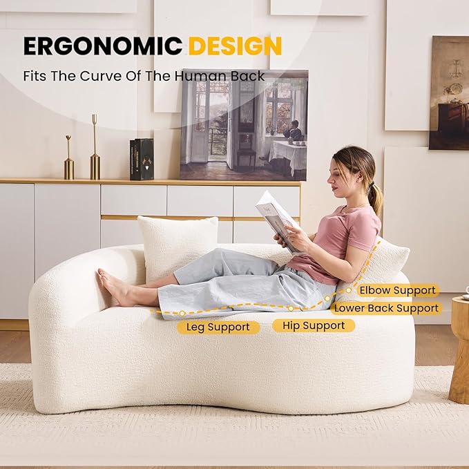 66.9'' Modular Sectional Loveseat Chenille Upholstered Boneless Curved Loveseat with Deep SeatCombination Round Sofa for Coffee Shop Game Room Office (Cream White 66.9 Inch)