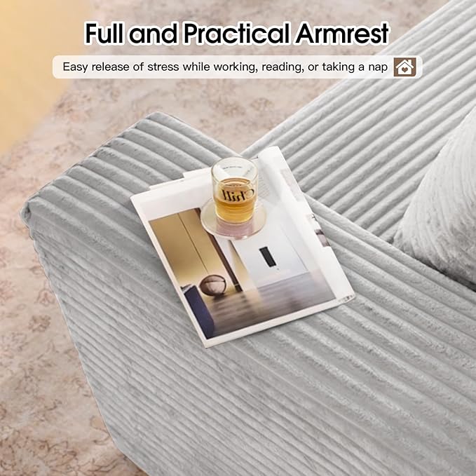 71 Boneless Corduroy Modular Couch with Deep Seat Memory Foam Comfy Small Cloud Couch for Small Spaces No Assembly Required Sofa for Living Room Bedroom &amp Apartment (White 71inch)