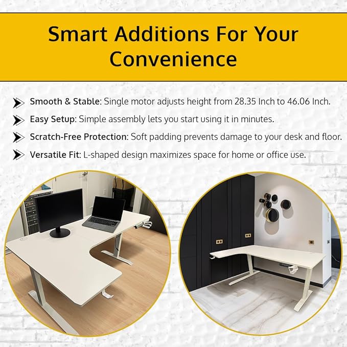 Standing Desk - 63 x 24 Inch L Shaped Electric Height Adjustable Desk - Ergonomic Left Corner Work Station Setup for Home Office Gaming Sit Stand Large L Shaped Wooden Table for PC Computer Laptop