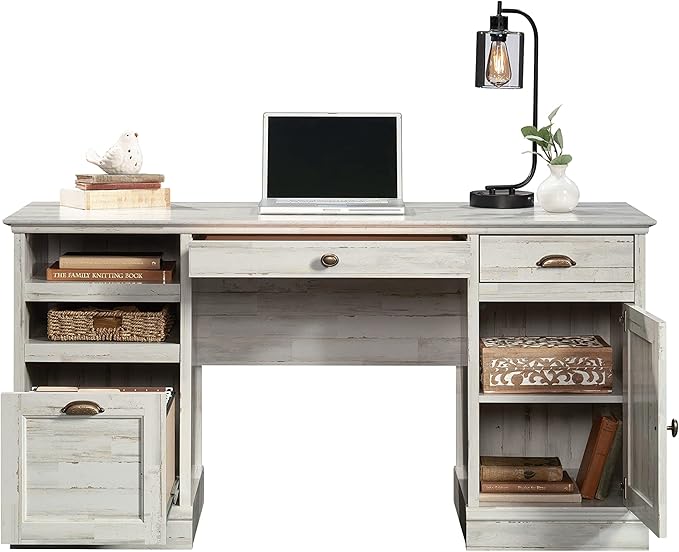 Sauder Barrister Lane Executive Desk White Plank Finish