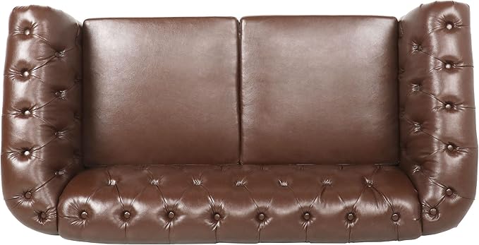 LEVNARY Leather Sofa Chesterfield Tufted Upholstered 2 Seater Couch Modern Loveseat Couch Classic Furniture for Living Room Bedroom (Dark Brown)